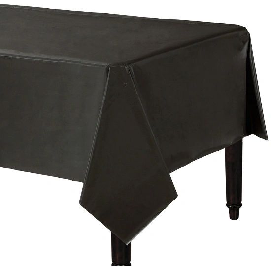 Jet Black Rectangular Plastic Table Cover, 54" x 108"