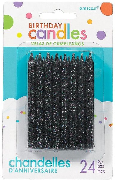 Large Glitter Spiral Candles - Black, 24ct