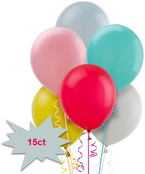 Assorted Pastel Solid Color Latex Balloons, 15ct No Helium Included