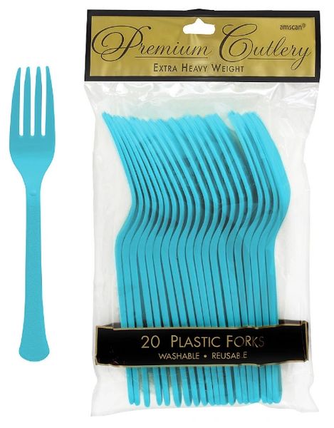 Caribbean Blue Premium Heavy Weight Plastic Forks 20ct