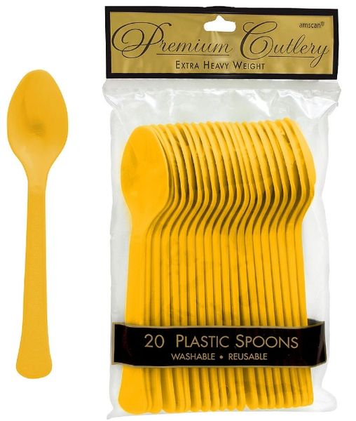 Yellow Sunshine Premium Heavy Weight Plastic Spoons 20ct