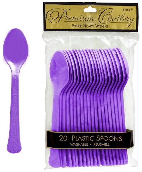 New Purple Premium Heavy Weight Plastic Spoons, 20ct