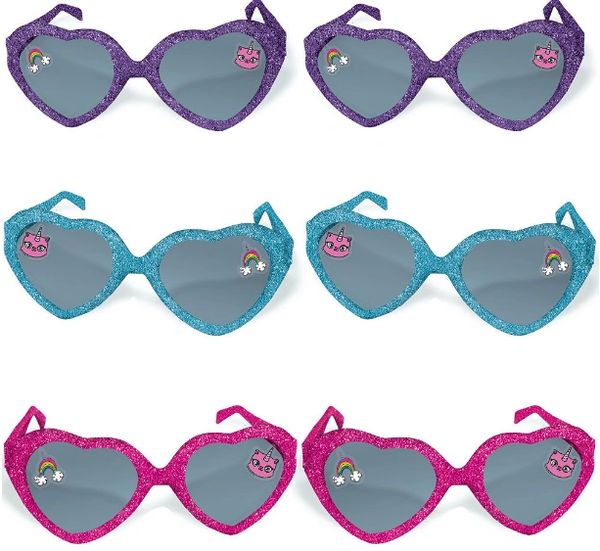 Rainbow Butterfly Unicorn Kitty™ Glitter Heart Glasses, 6ct