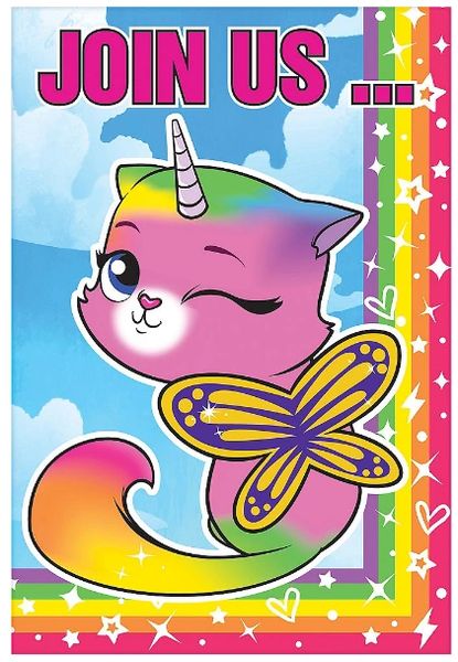 Rainbow Butterfly Unicorn Kitty™ Postcard Invitations, 8ct