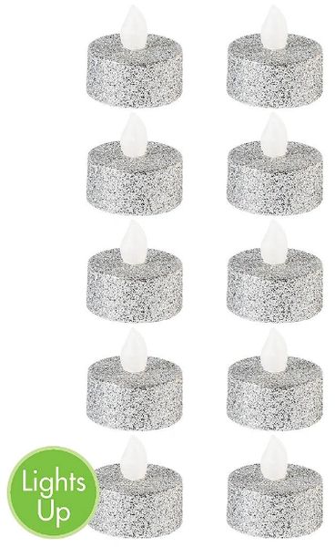 Glitter Silver Tealight Flameless LED Candles, 10ct