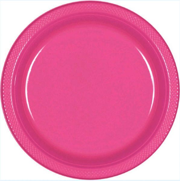 Bright Pink Plastic Plates, 7" - 20ct