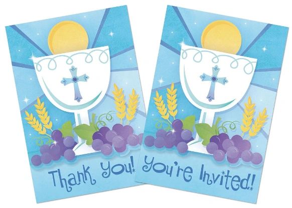 Blue First Communion Invitations & Thank You Notes, 20ct