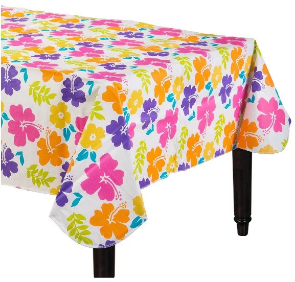 Hibiscus White Flannel-Backed Vinyl Table Cover