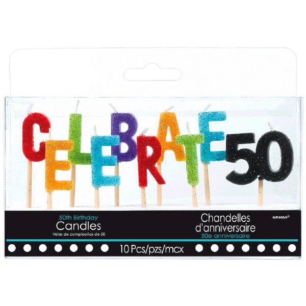Glitter Celebrate 50 Birthday Toothpick Candle Set, 10pc