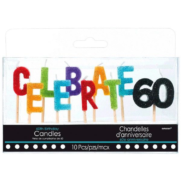 Glitter Celebrate 60 Birthday Toothpick Candle Set, 10pc