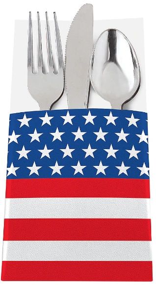 Patriotic American Flag Cutlery Holders, 12ct