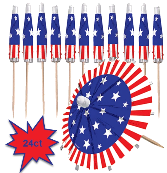 Patriotic American Flag Umbrella Picks, 24ct