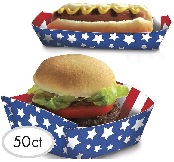 Patriotic American Flag Paper Food Trays, 50ct