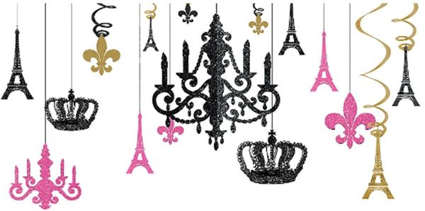Day in Paris Glitter Chandelier Decoration Kit, 17pc