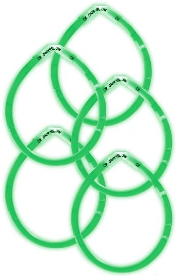 8" Green Glow Sticks, 5ct