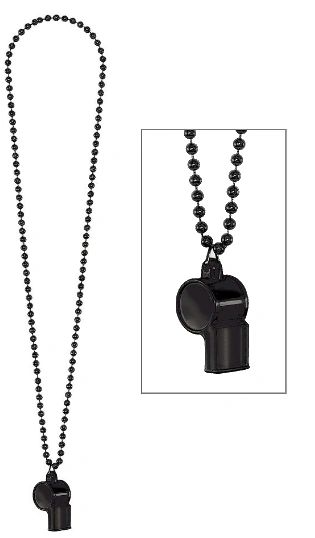 Black Whistle On Chain Necklace, 36"