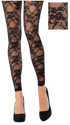 Black Lace Footless Tights - Adult Standard
