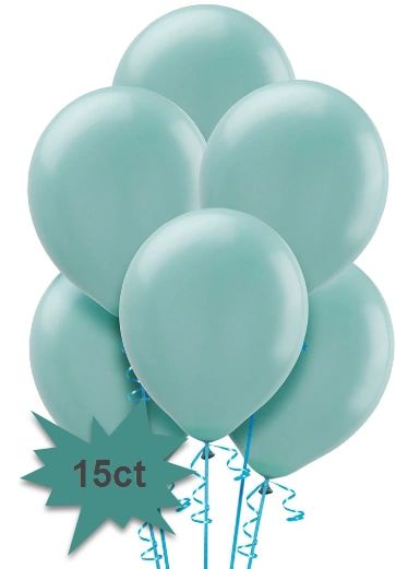 Caribbean Blue Solid Color Latex Balloons - Packaged, 15ct No Helium Included