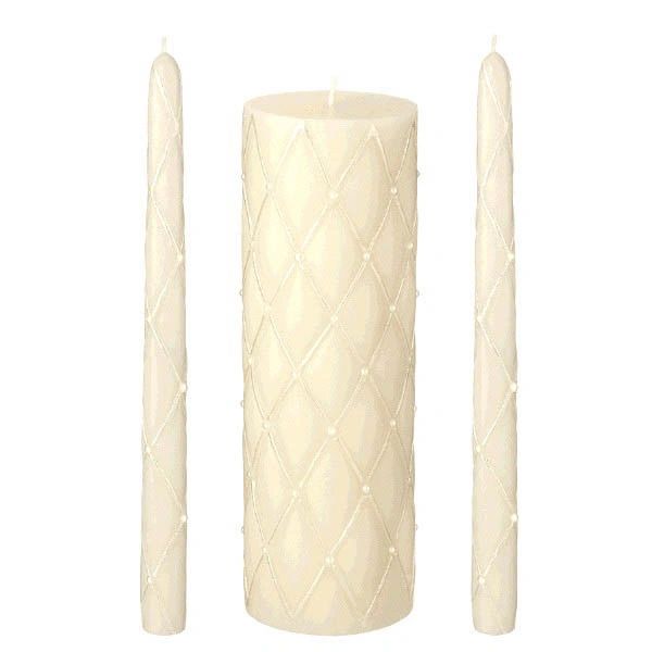 Ivory Quilted Unity Candle Set, 3pc