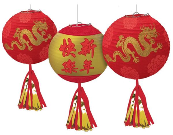 Chinese New Year Deluxe Lanterns w/ Tassels, 3ct
