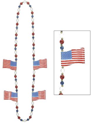 Patriotic Large Flag Necklace, 42"