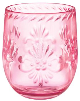 Pink Floral Stemless Wine Glass, 14oz