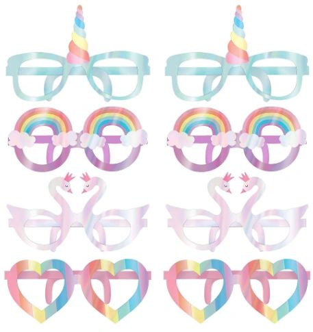 Magical Rainbow Birthday Diecut Foil Glasses, 8ct