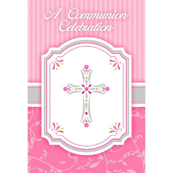 Pink Communion Invitations, 8ct