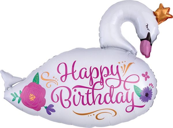 29" Beautiful Swan Happy Birthday Balloon | party suppl balloon