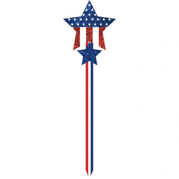 Glitter Patriotic American Flag Star Yard Stake