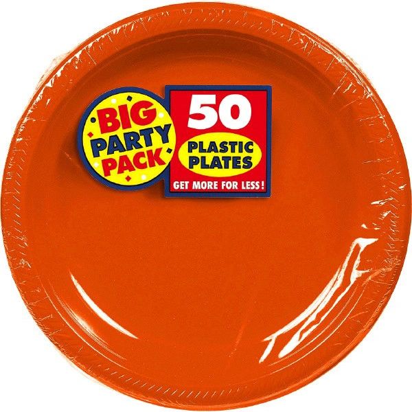 Big Party Pack Orange Plastic Plates, 7" - 50ct
