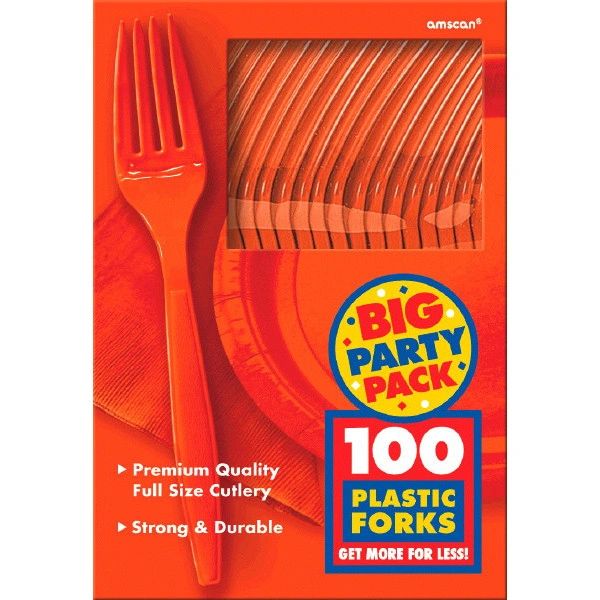 Big Party Pack Orange Plastic Forks, 100ct