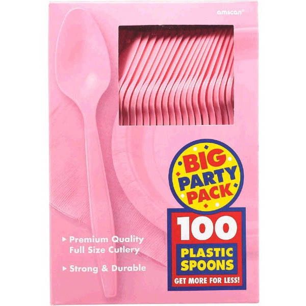 Big Party Pack New Pink Plastic Spoons, 100ct