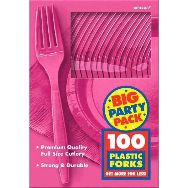 Big Party Pack Bright Pink Plastic Forks, 100ct