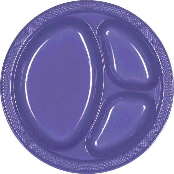 New Purple Divided Plastic Plates, 10 1/4" - 20ct
