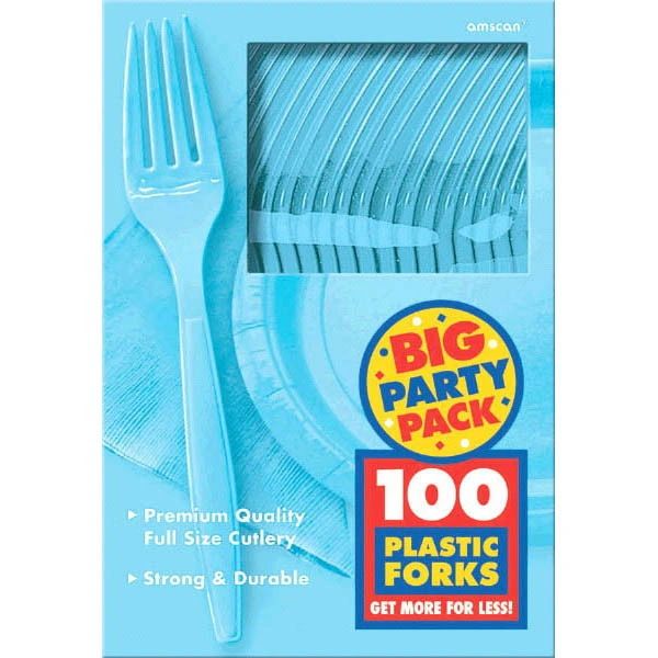 Big Party Pack Caribbean Blue Plastic Forks, 100ct