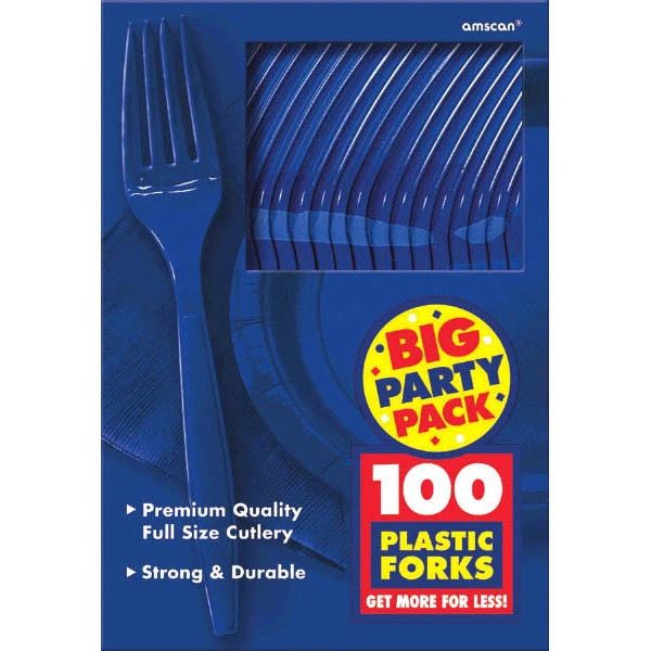Big Party Pack Bright Royal Blue Plastic Forks, 100ct