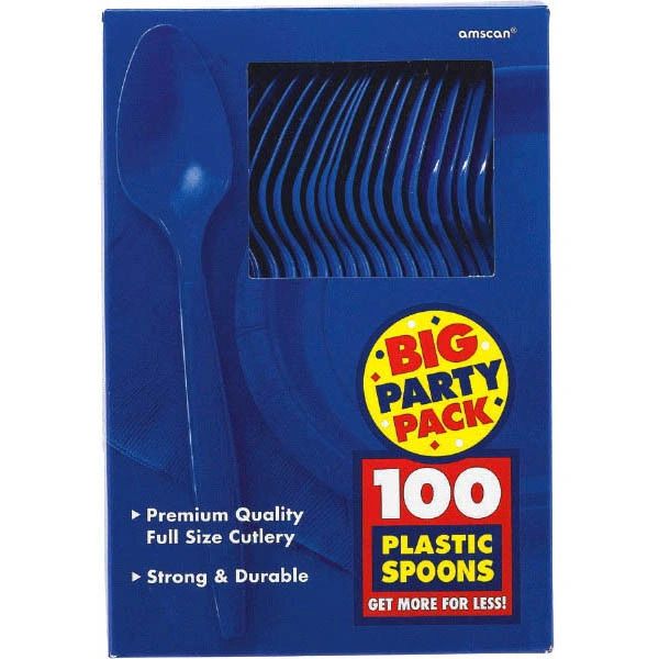 Big Party Pack Bright Royal Blue Plastic Spoons, 100ct