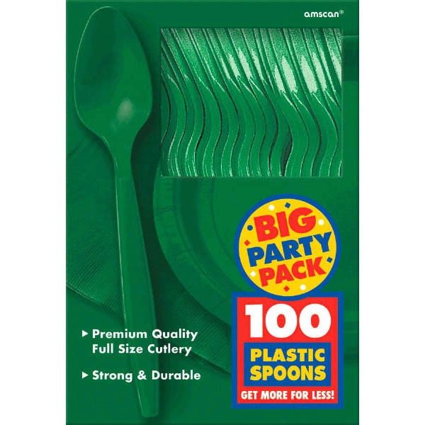 Big Party Pack Festive Green Plastic Spoons, 100ct