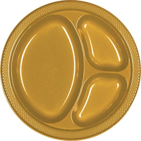Gold Sparkle Divided Plastic Plates, 10 1/4" - 20ct