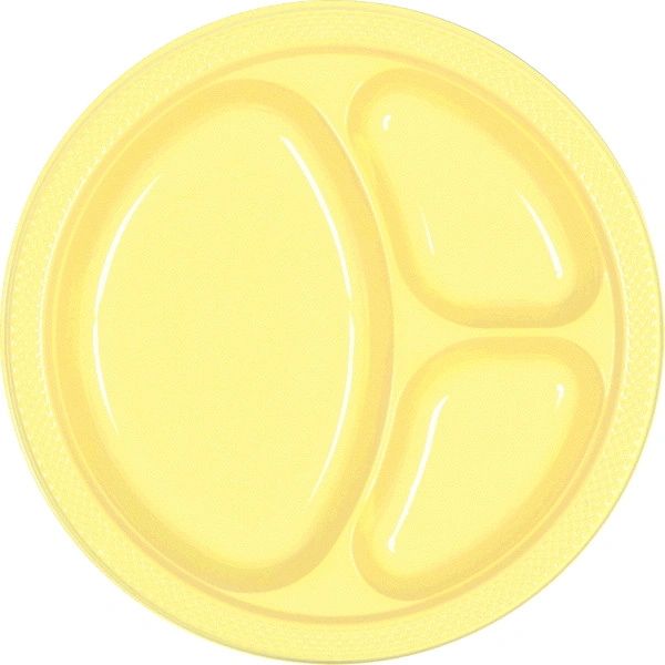 Light Yellow Divided Plastic Plates, 10 1/4" - 20ct