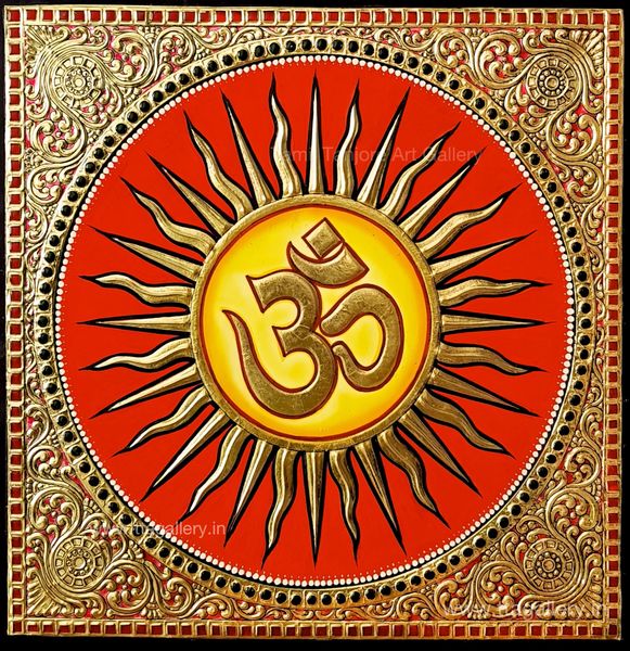 OM Symbol Tanjore Painting Size with frame 18 in X 18 in X 2 in