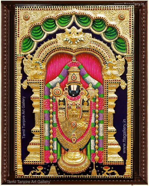 Thirupathi Balaji 3D Pink Tanjore Painting