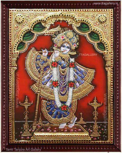 Krishna Antique Finish Semi Embossed Tanjore Painting