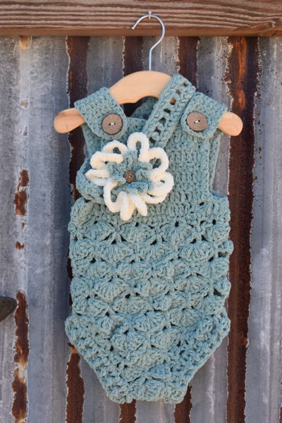 Hand Crocheted Baby Romper and Flower Headband