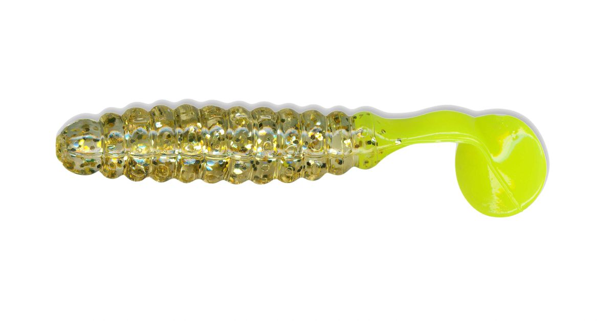 1 1/2" Crappie/Panfish Grub Gold Glitter/Chartreuse Tail CSGF05