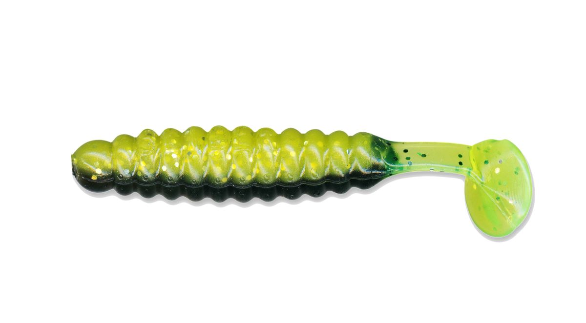 1 1/2" Crappie/Panfish Grub Mustang Black/Gold/Chartreuse CSGF10