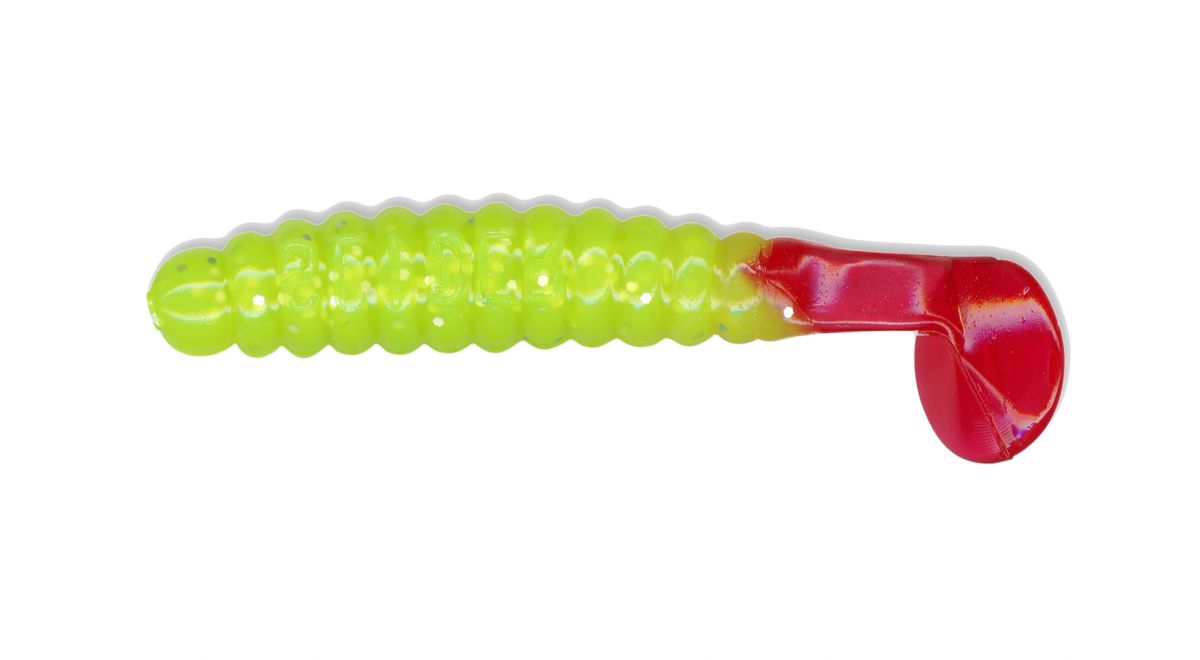 1 1/2" Crappie/Panfish Grub Chartreuse Glitter/Red Tail CSGF59