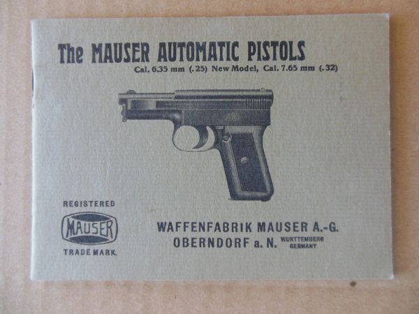 Mauser Automactic Pistols Manuals Out Of Print 1923 Edition 3087