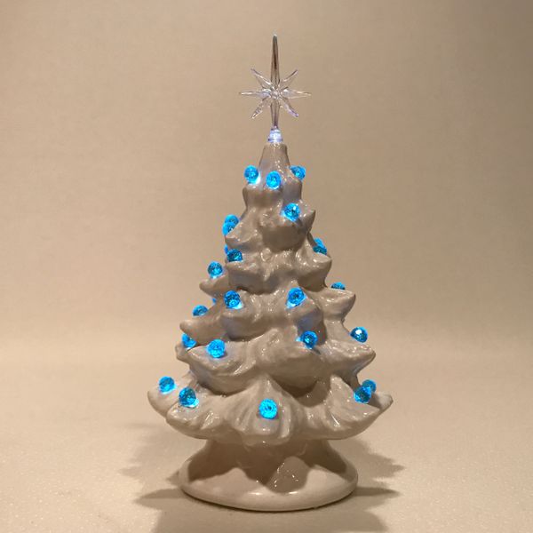 6" White with Aqua Blue Lights - Extra Small Christmas Tree